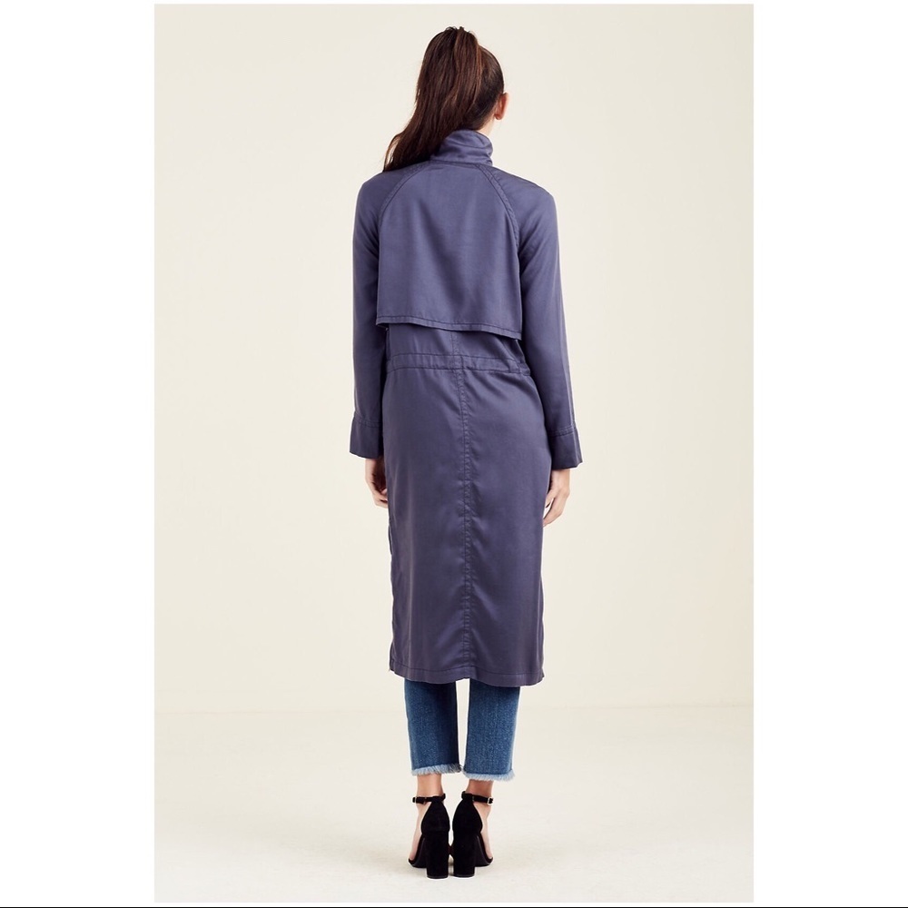 NEW True Religion Navy Duster Silky Long Jacket Trench Coat Overcoat Streetwear - Picture 5 of 6
